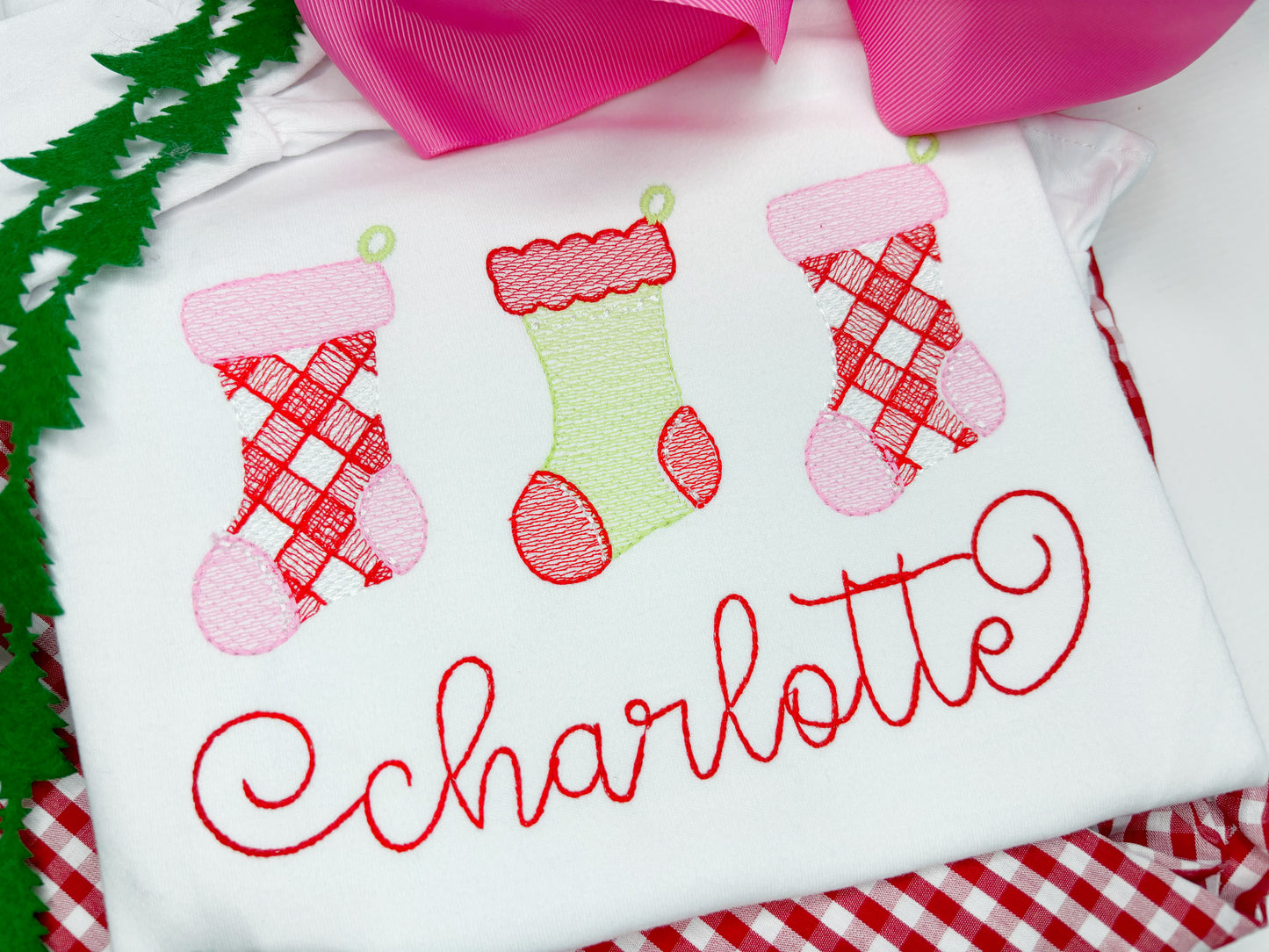 Girl's Gingham Hanging Stockings Design