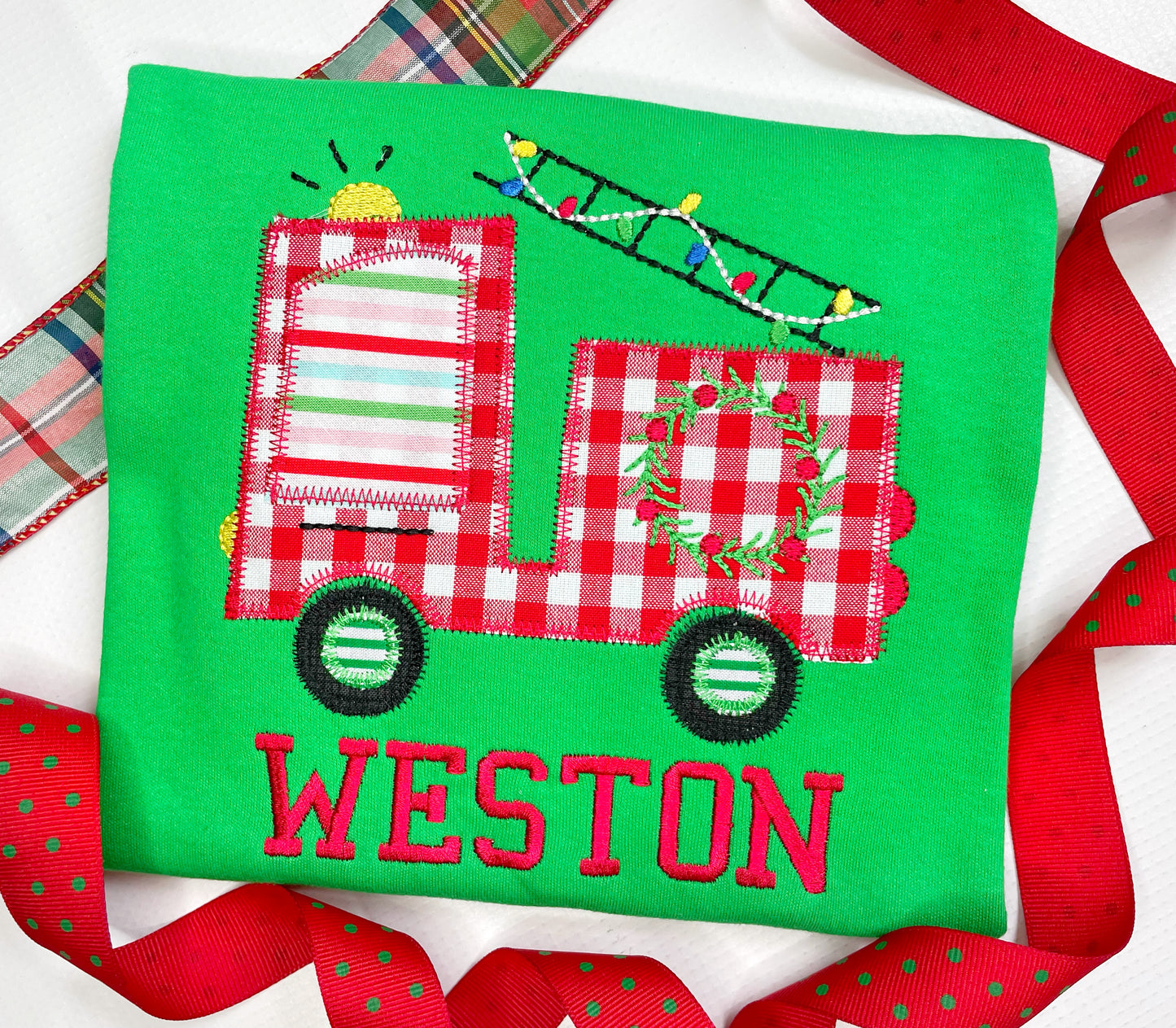 Christmas Fire Truck Applique Design
