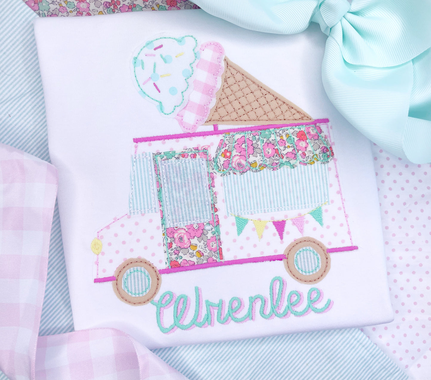 Ice Cream Truck Applique Design for Girls