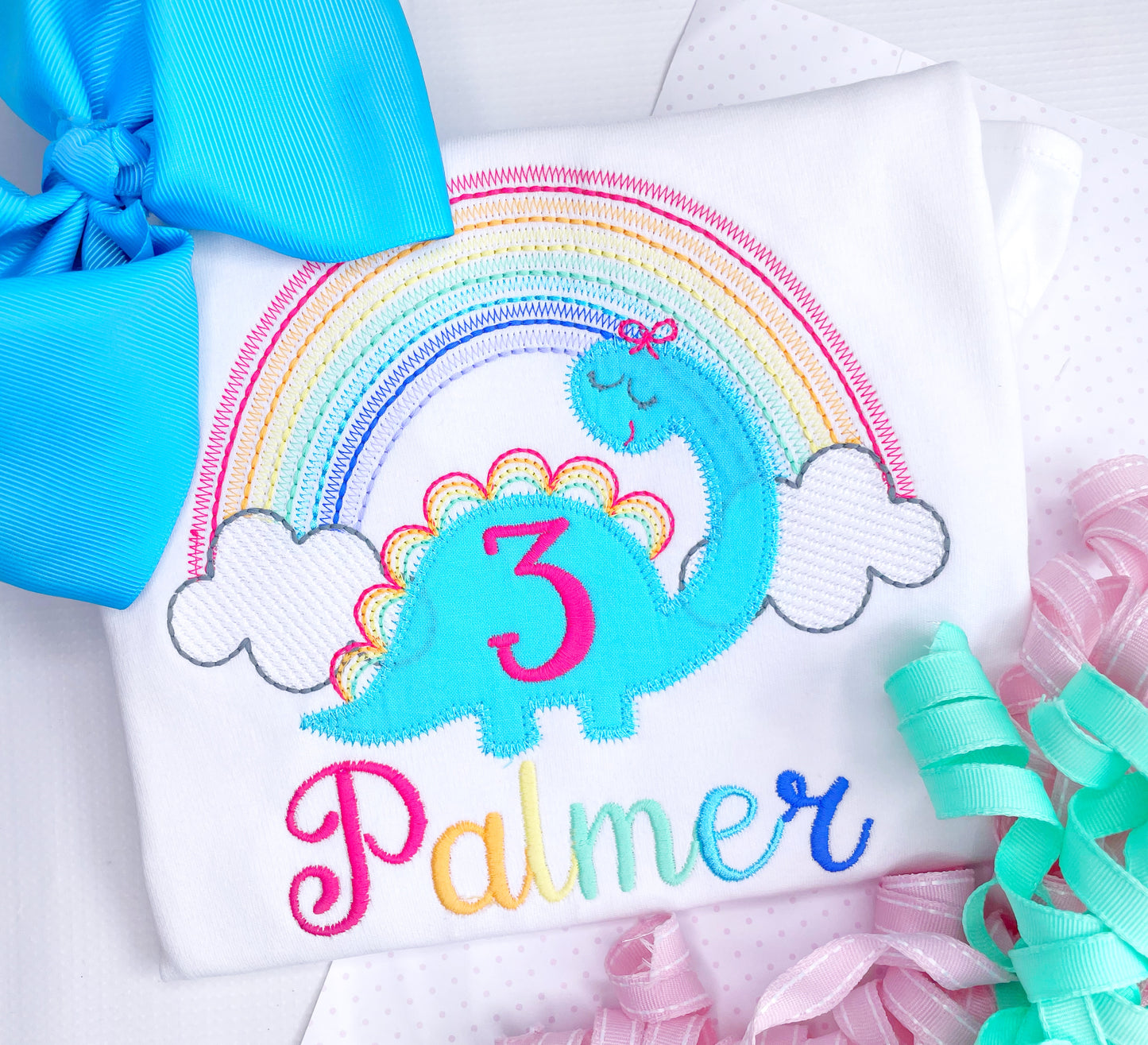 Girly Dinosaur Rainbow Birthday Shirt