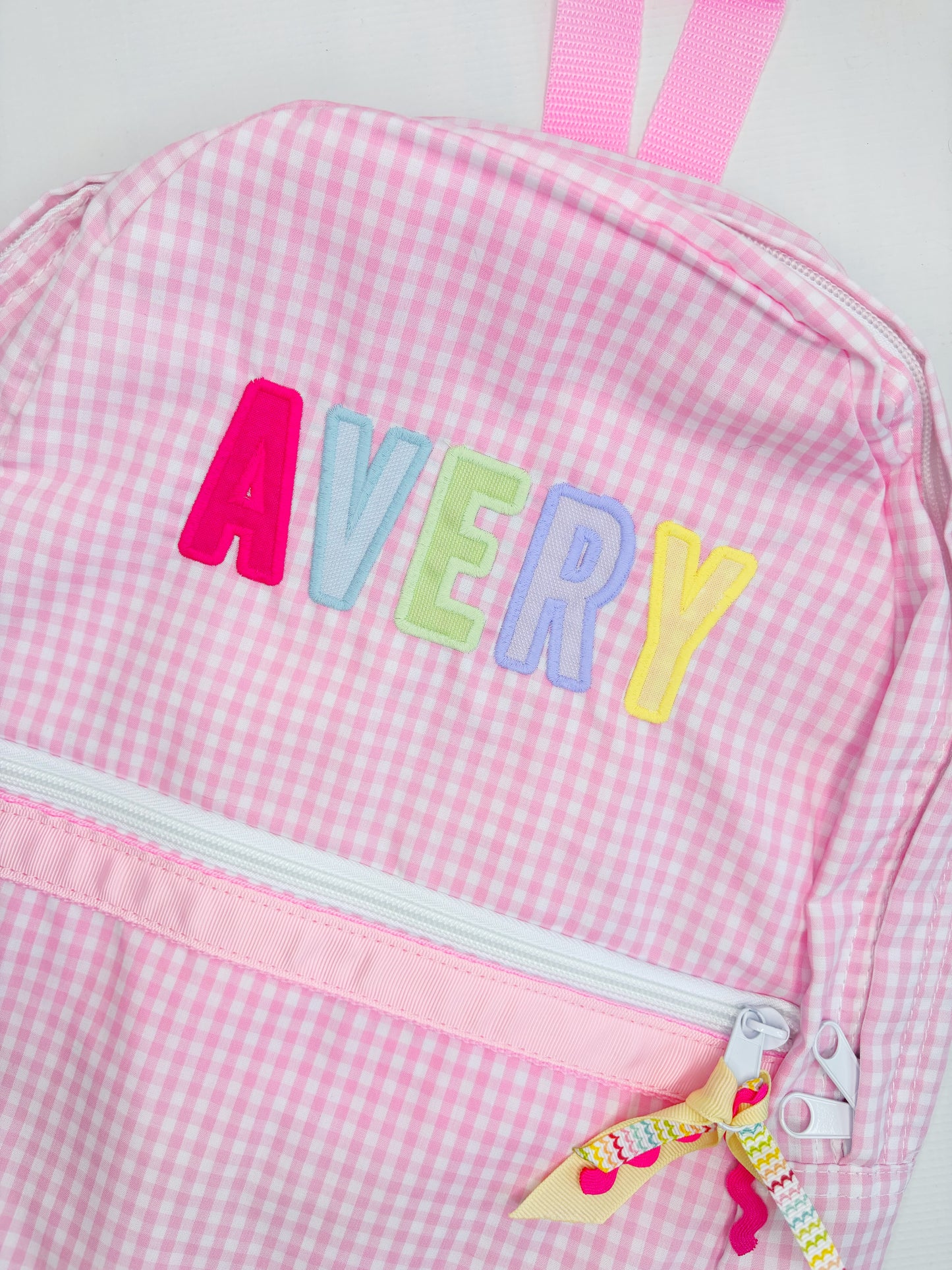 Gingham Backpack with Appliqued Name