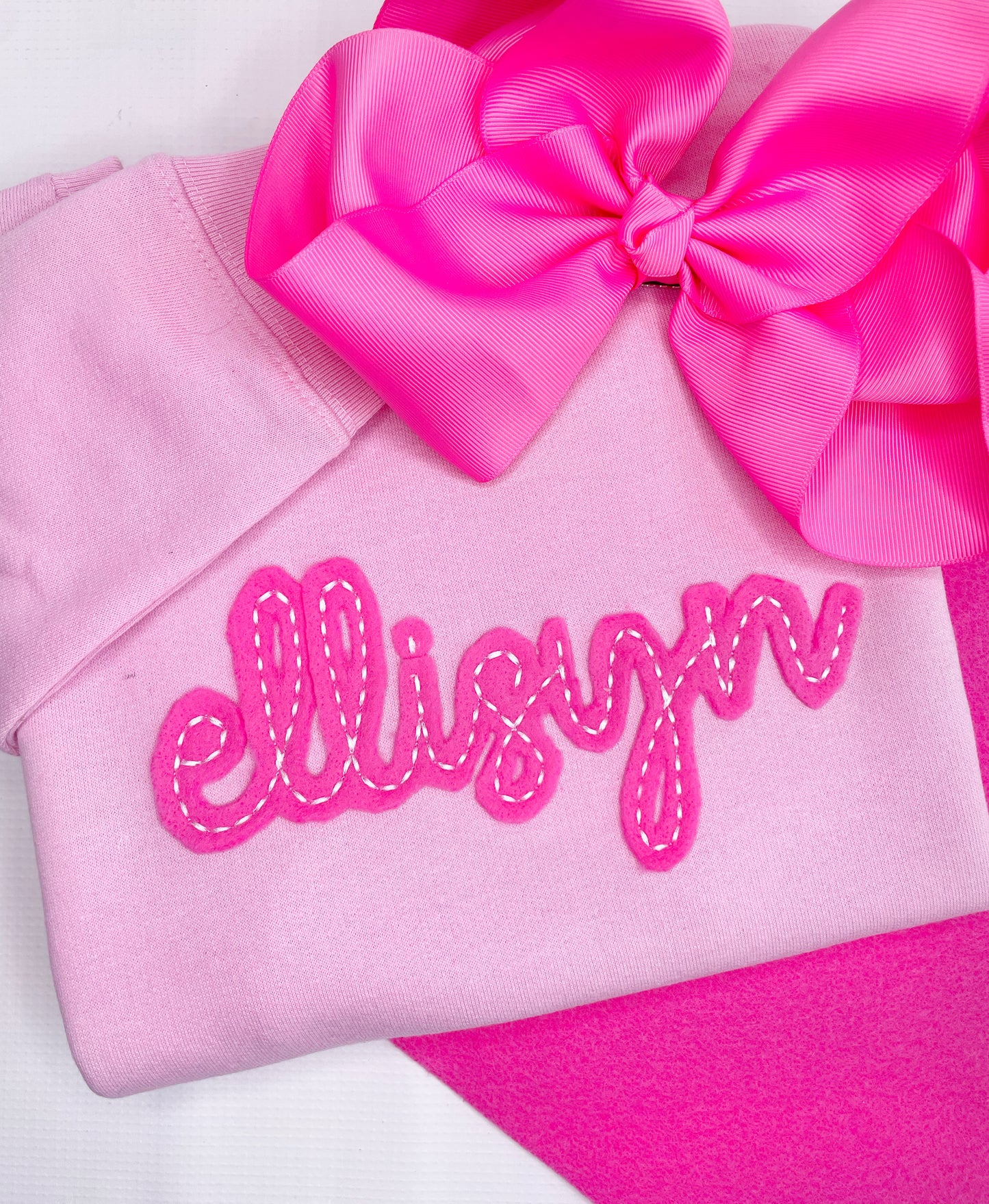 Custom Hand Drawn Vintage Felt Name GIRL'S PUFF SLEEVE SWEATSHIRT