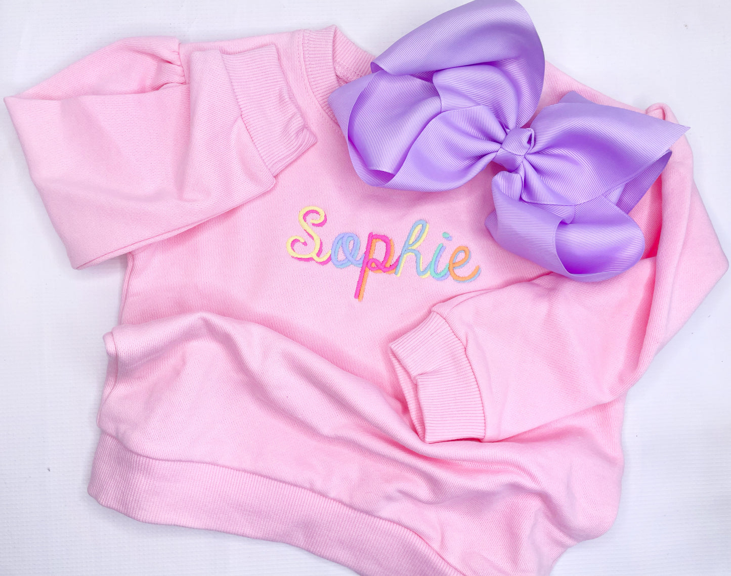 Girl's Puff Sleeve Sweatshirt with Custom Name