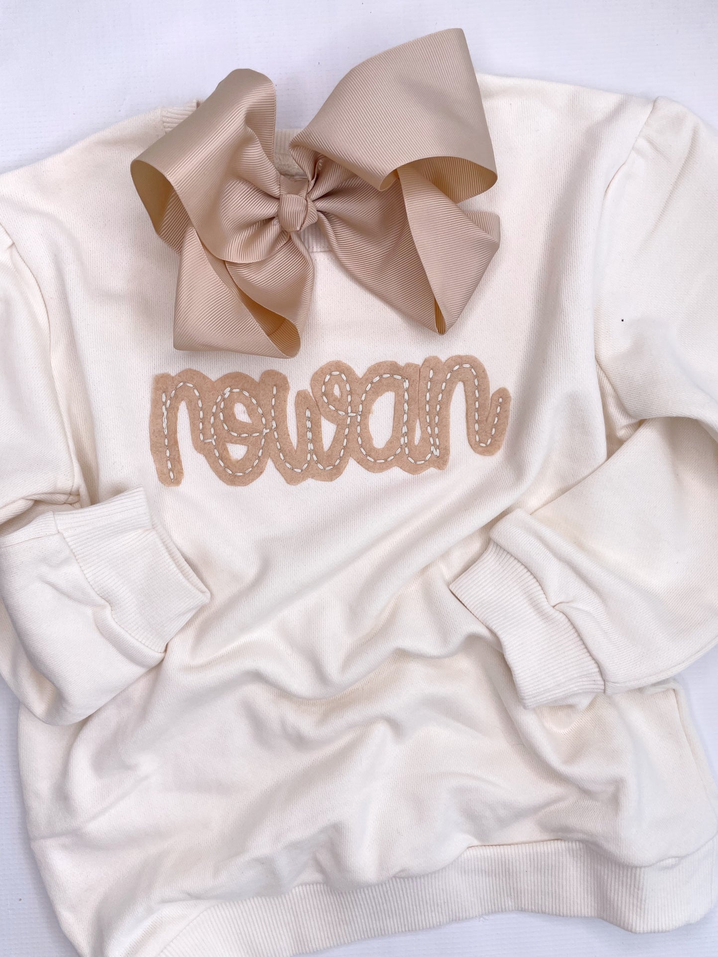 Custom Hand Drawn Vintage Felt Name GIRL'S PUFF SLEEVE SWEATSHIRT