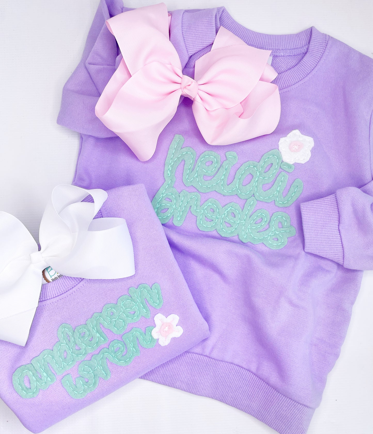 Custom Hand Drawn Vintage Felt Name GIRL'S PUFF SLEEVE SWEATSHIRT