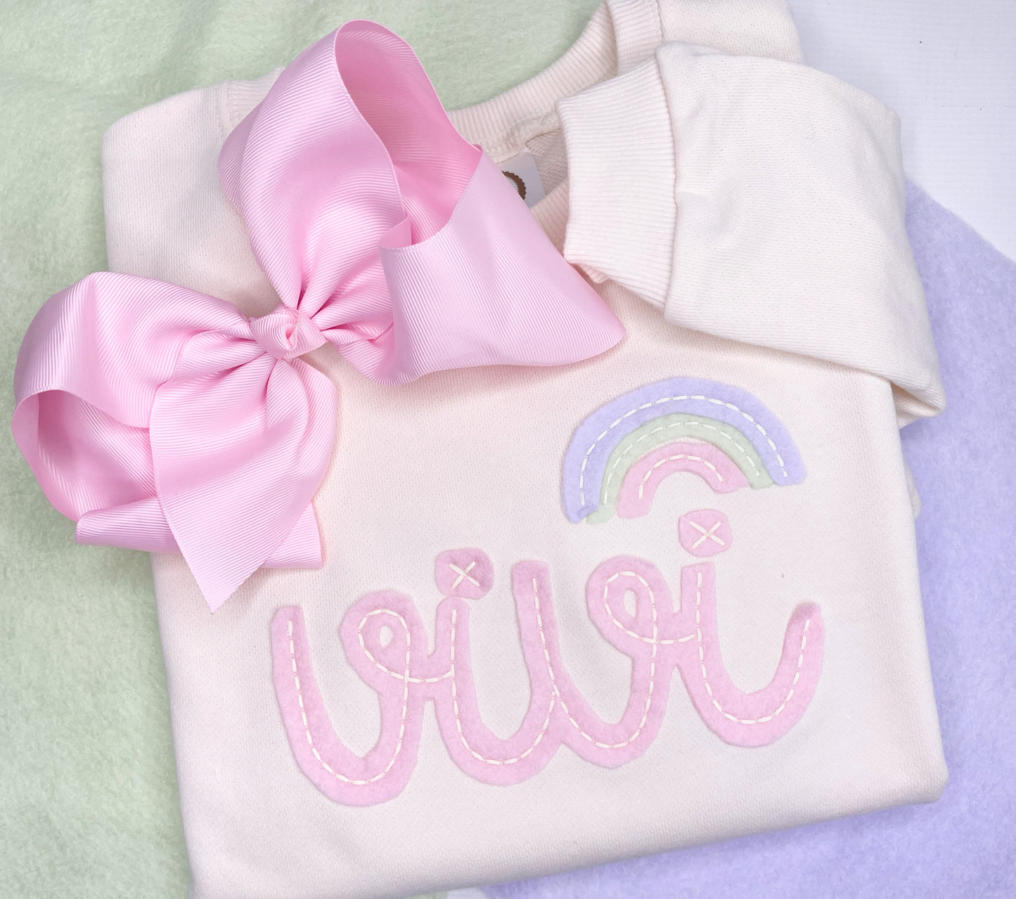 Custom Hand Drawn Vintage Felt Name GIRL'S PUFF SLEEVE SWEATSHIRT