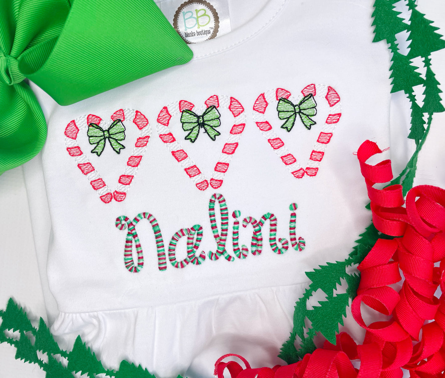 Candy Cane Heart Trio with Multi Colored Name