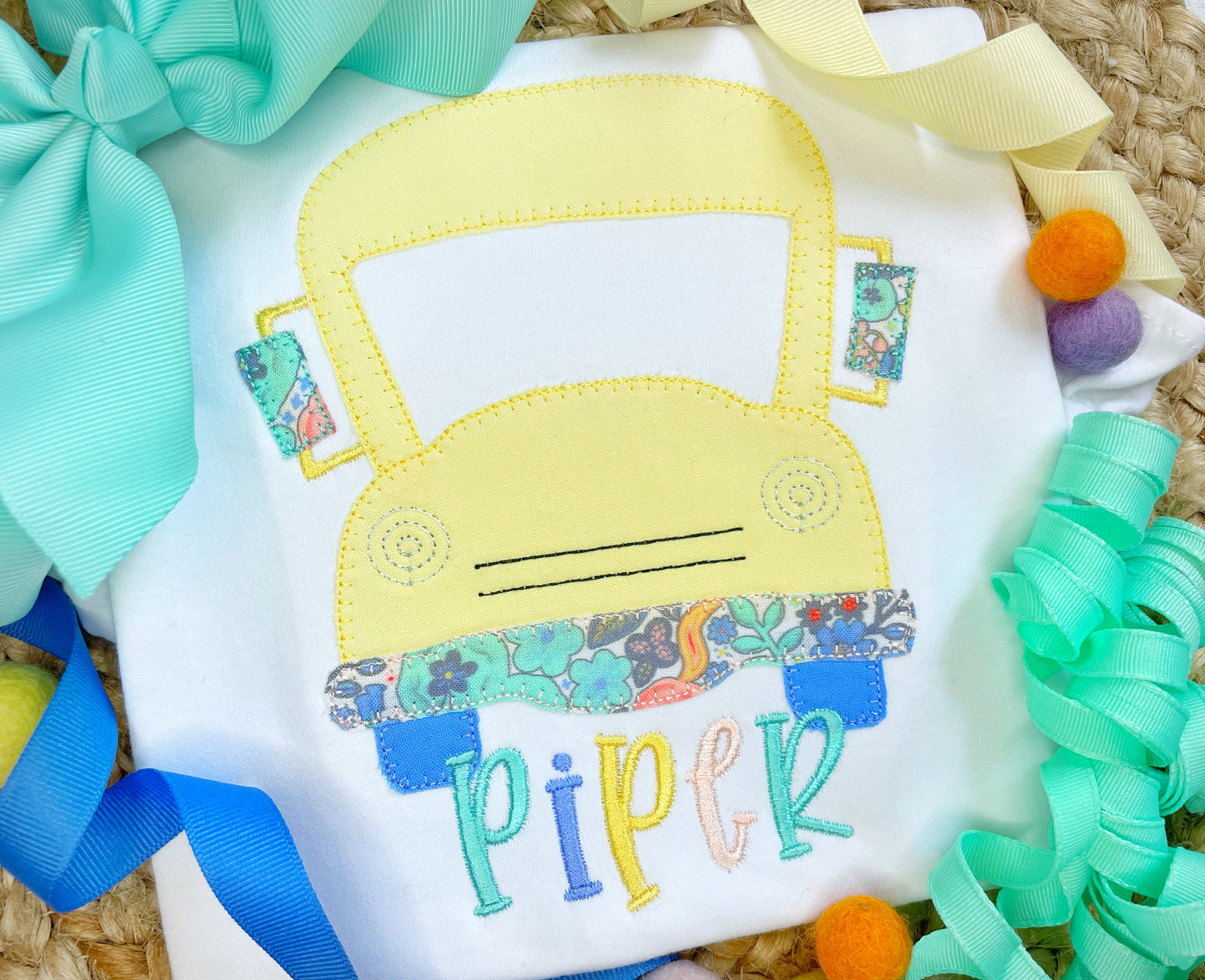 B2S Pale Yellow Fun School Bus with Floral Bumper Design