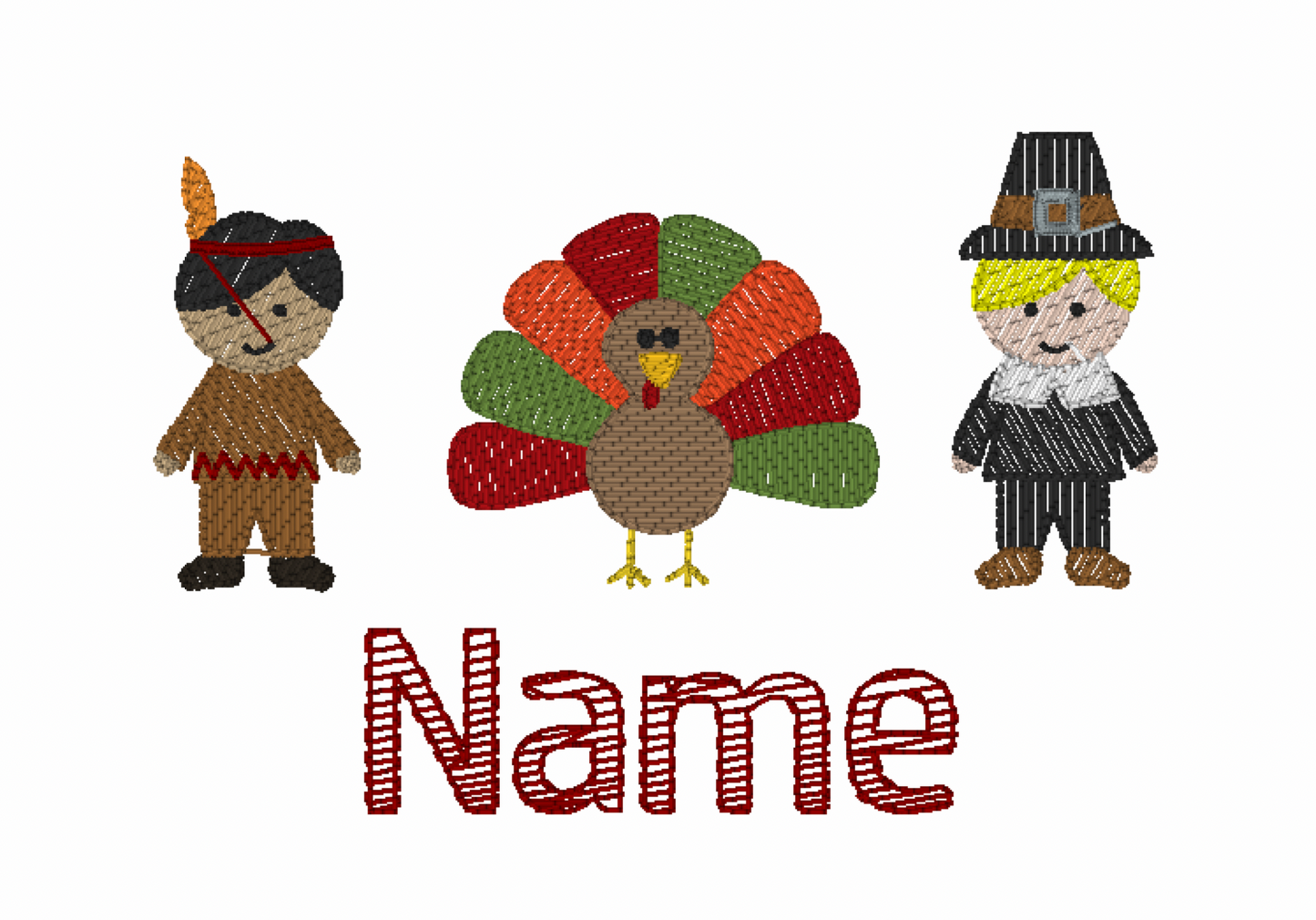 Indian, Pilgrim Turkey Sketch Design