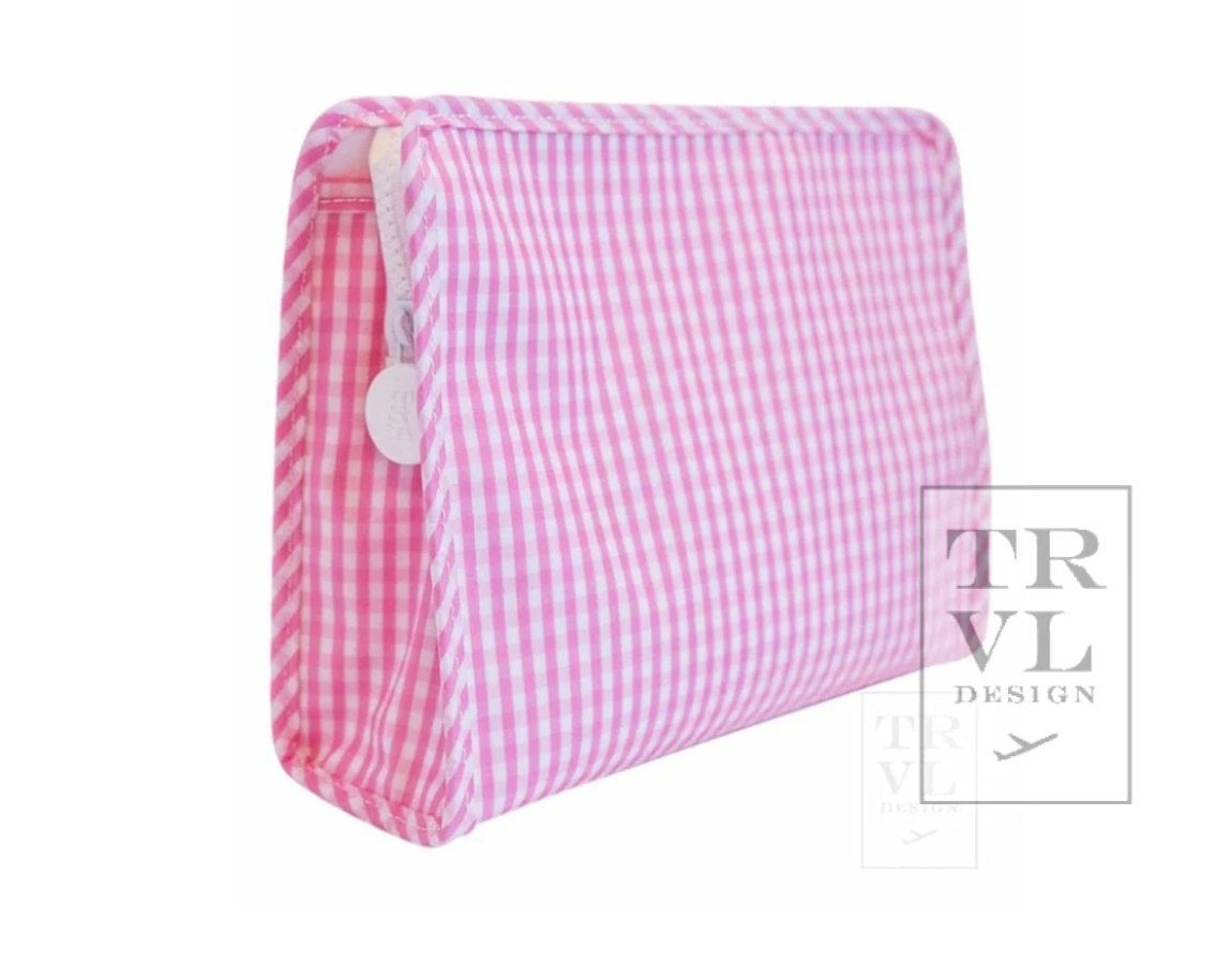 Gingham Roadie Travel Cosmetic Bag-Wildflower Design