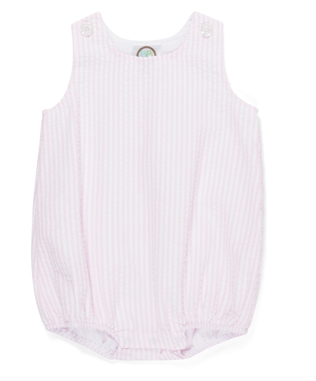 Baby Girl Seersucker Strawberry One Initial Bubble