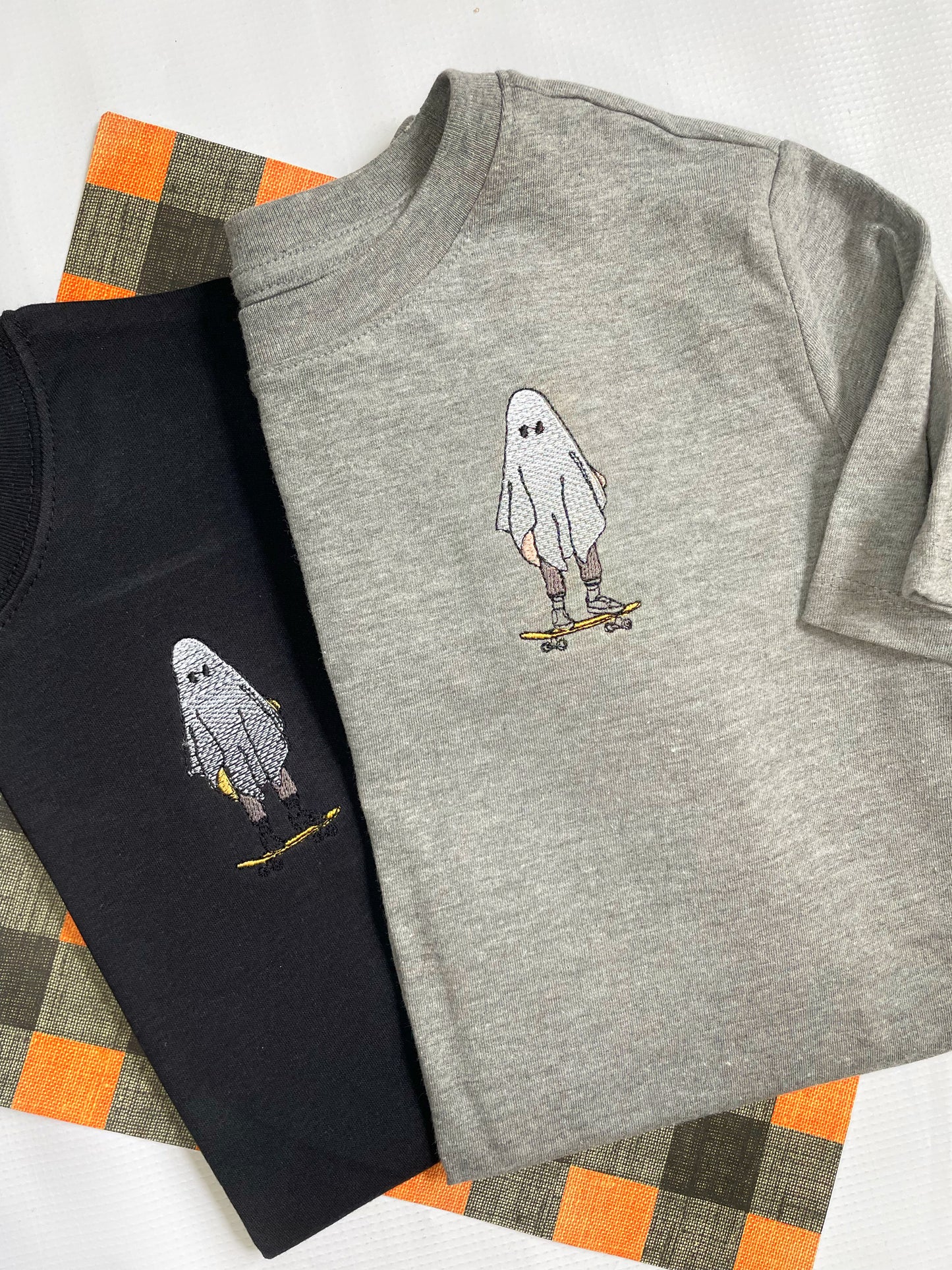 Skater Ghost Boy Embroidered Short Sleeve Shirt
