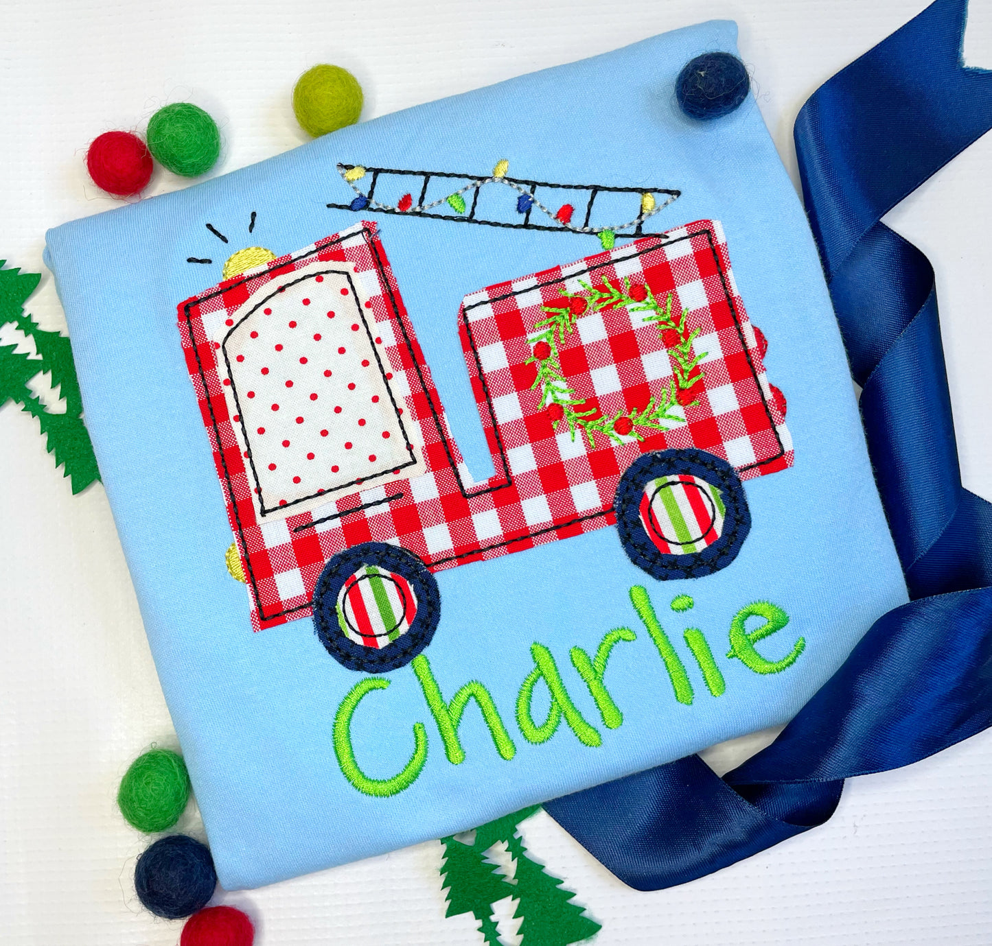 Christmas Fire Truck Applique Design