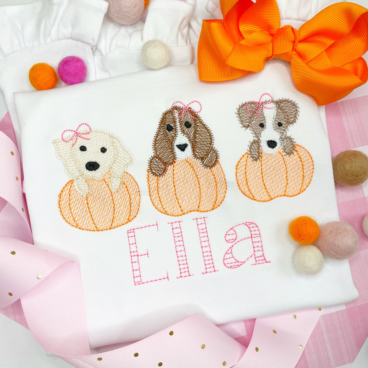 Girl's Pups & Pumpkins Ruffled Shirt