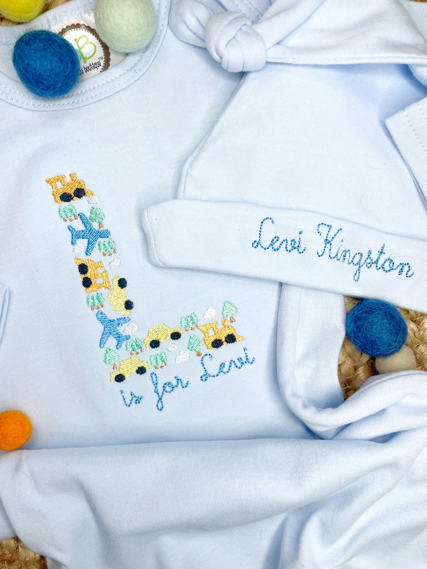 Planes, Train & Automobiles Baby Gown & Hat set