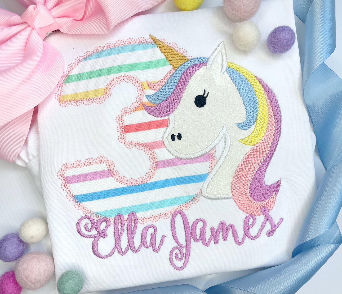 Girl's Pastel Unicorn Birthday Shirt