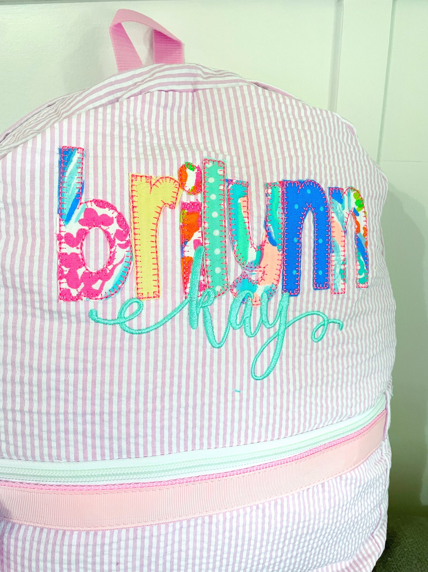 Mint Brand Name Appliqued Seersucker Backpack with LP fabric