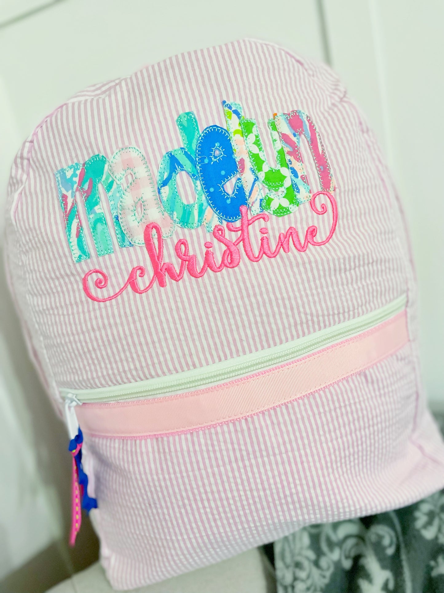 Mint Brand Name Appliqued Seersucker Backpack with LP fabric