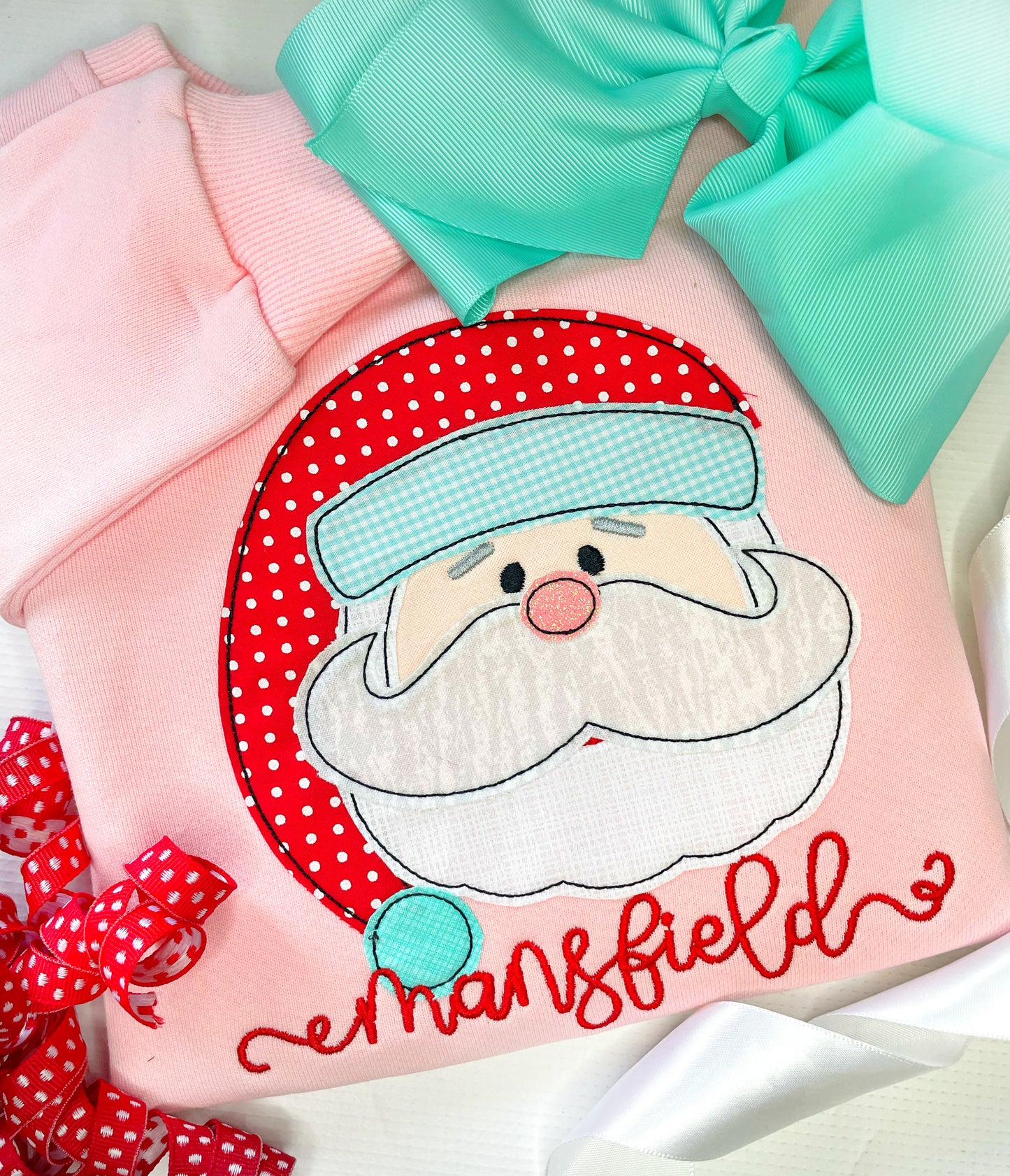 Mint, Pink & Red Santa Face Design