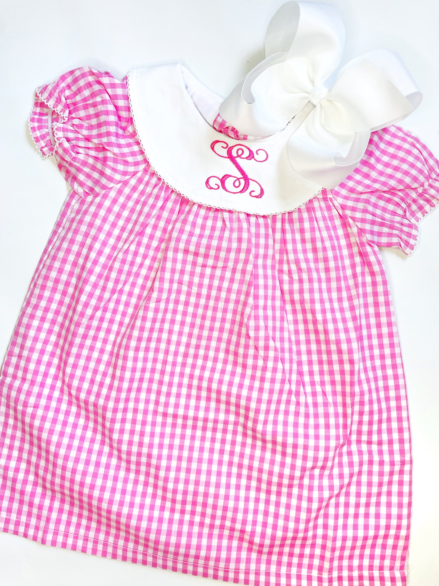 Red or Pink SS Gingham Bishop Dress
