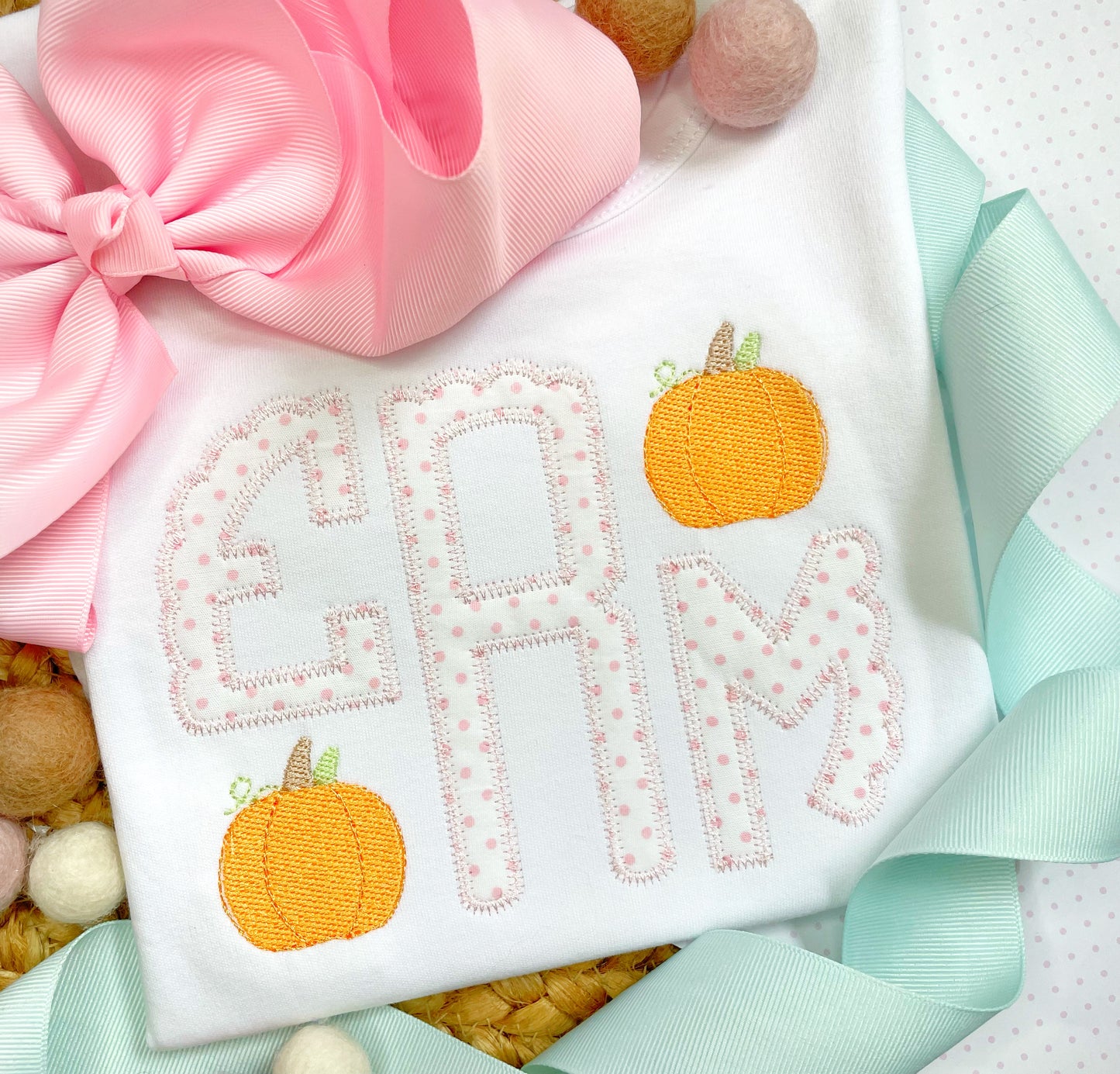 Monogram Applique and Pumpkin Girl's Shirt