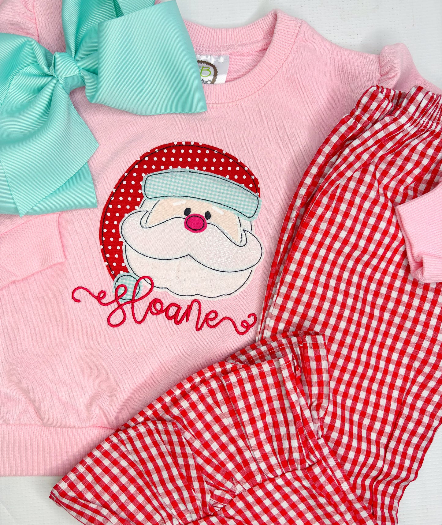 Mint, Pink & Red Santa Face Design