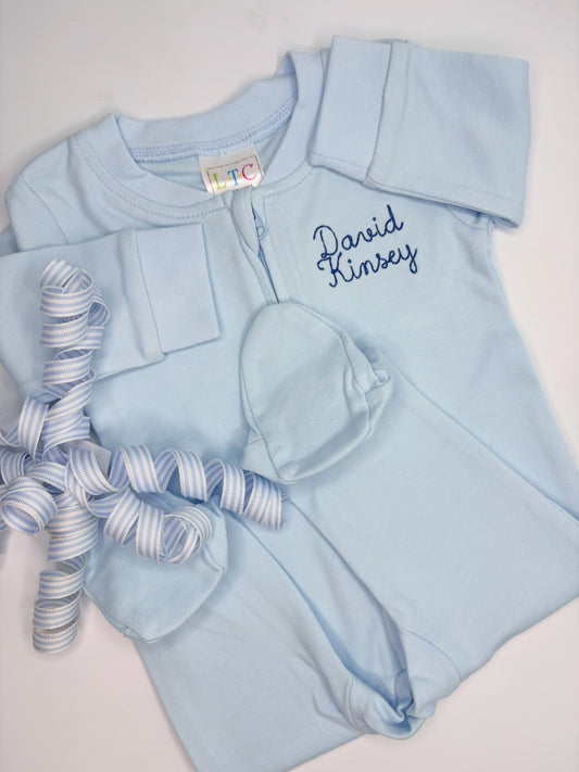 Unisex Footed Sleeper with Cursive MOnogram