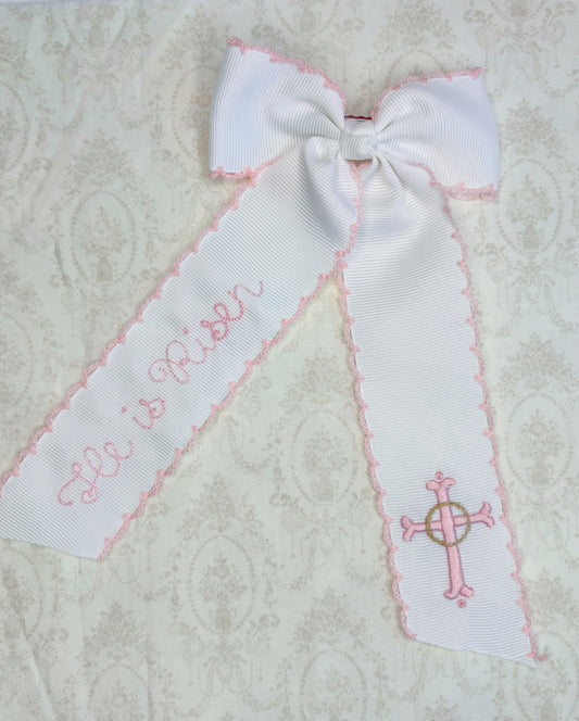 "He is Risen" 4"x6" Long Tail Hair Bow