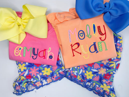 Wildflowers Custom Embroidered Shorts Set