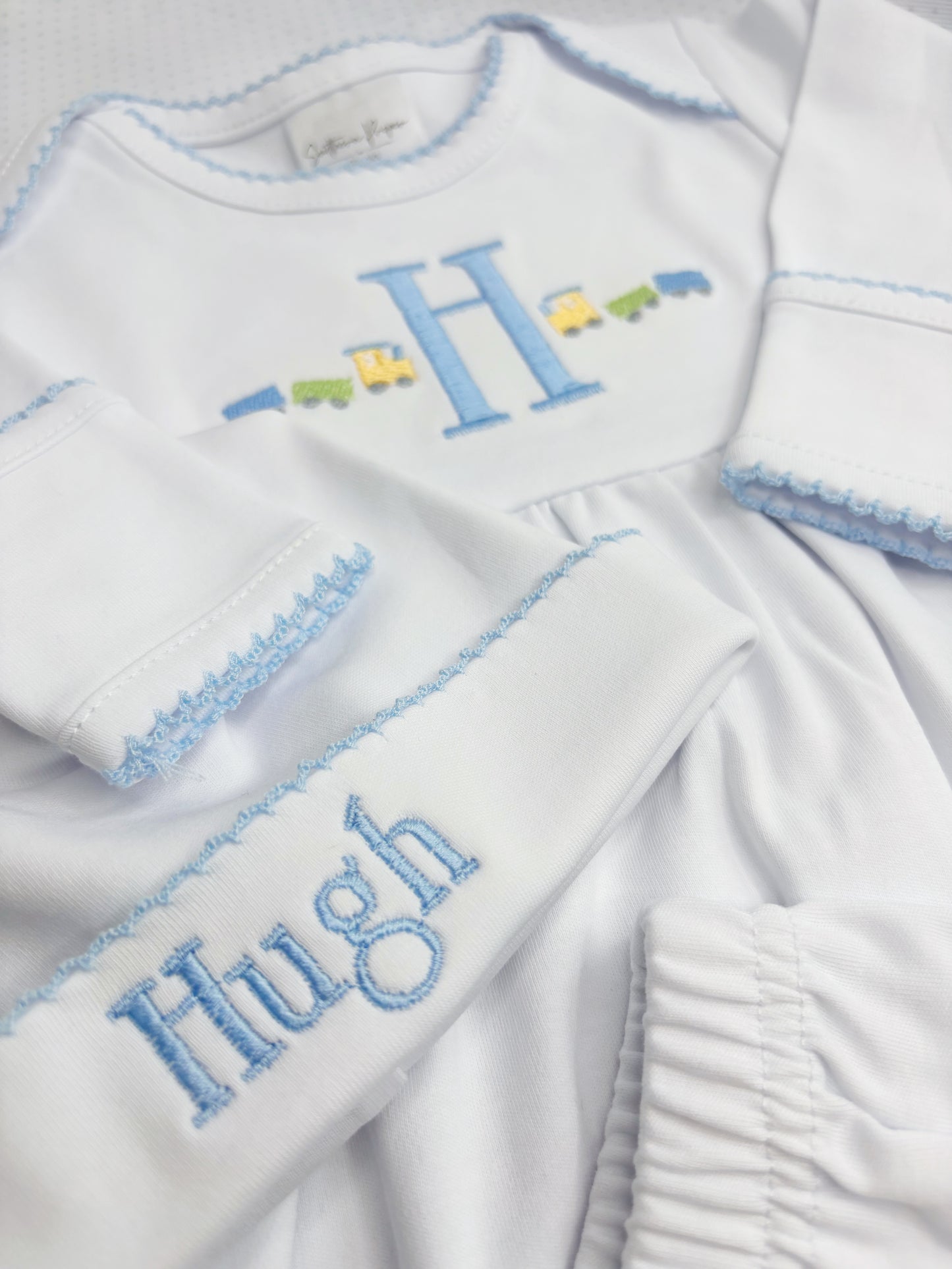 Baby Boy Newborn Gown & Hat Set with Train Design