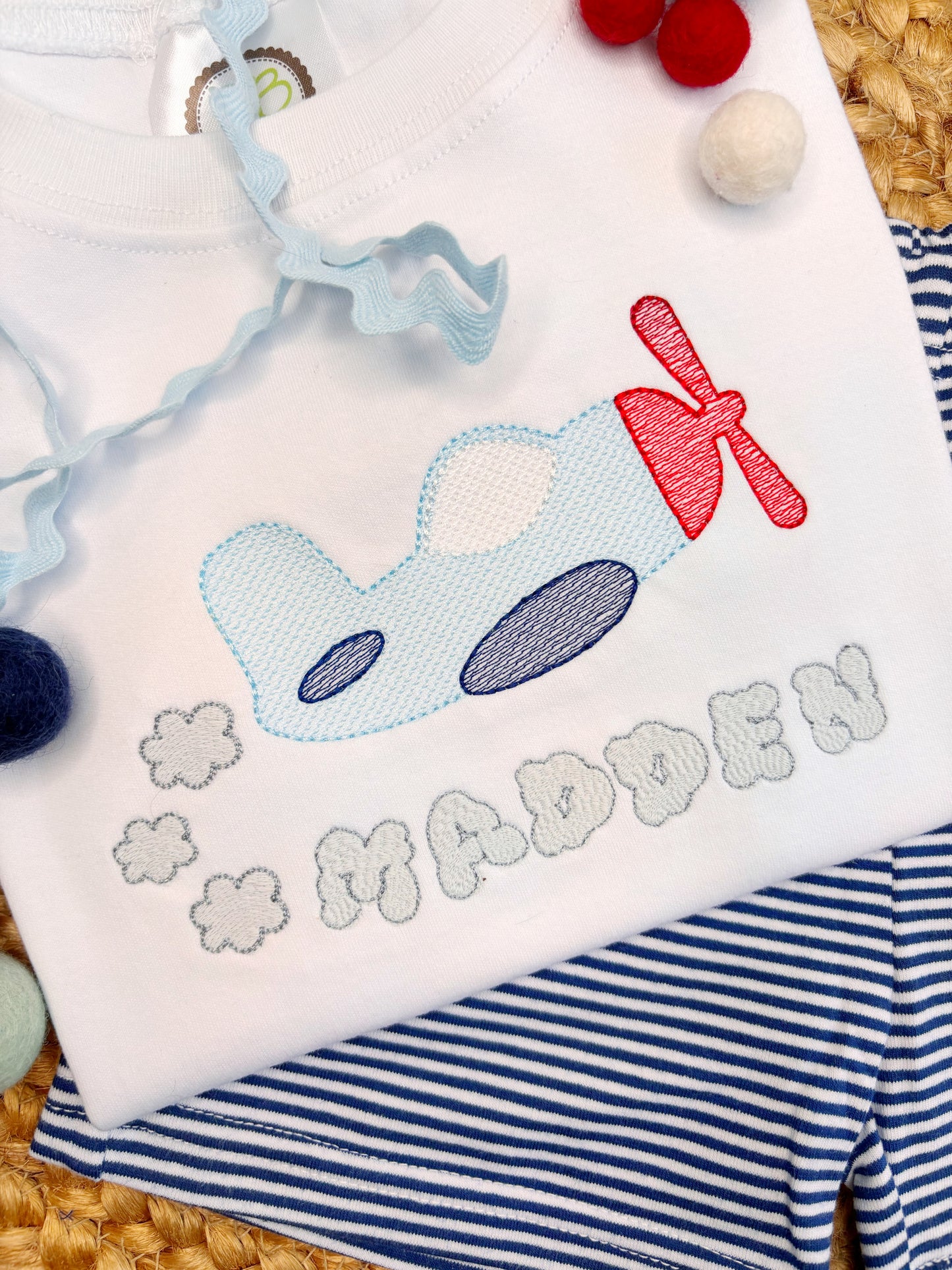 Boys Sketch Airplane With Cloud Name