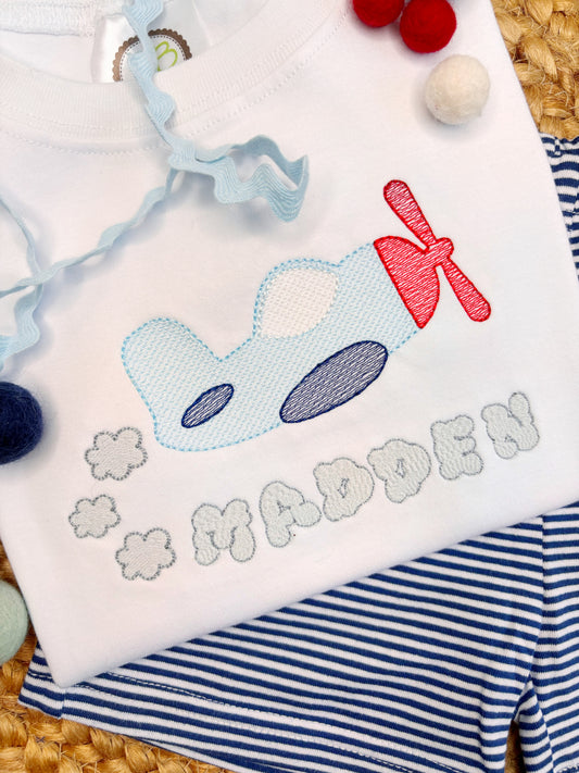 Boys Sketch Airplane With Cloud Name