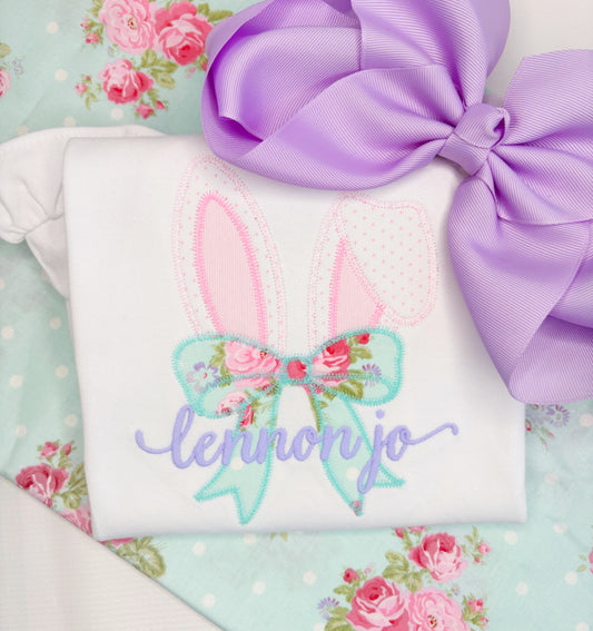 Bunny Ears & Bow Applique design