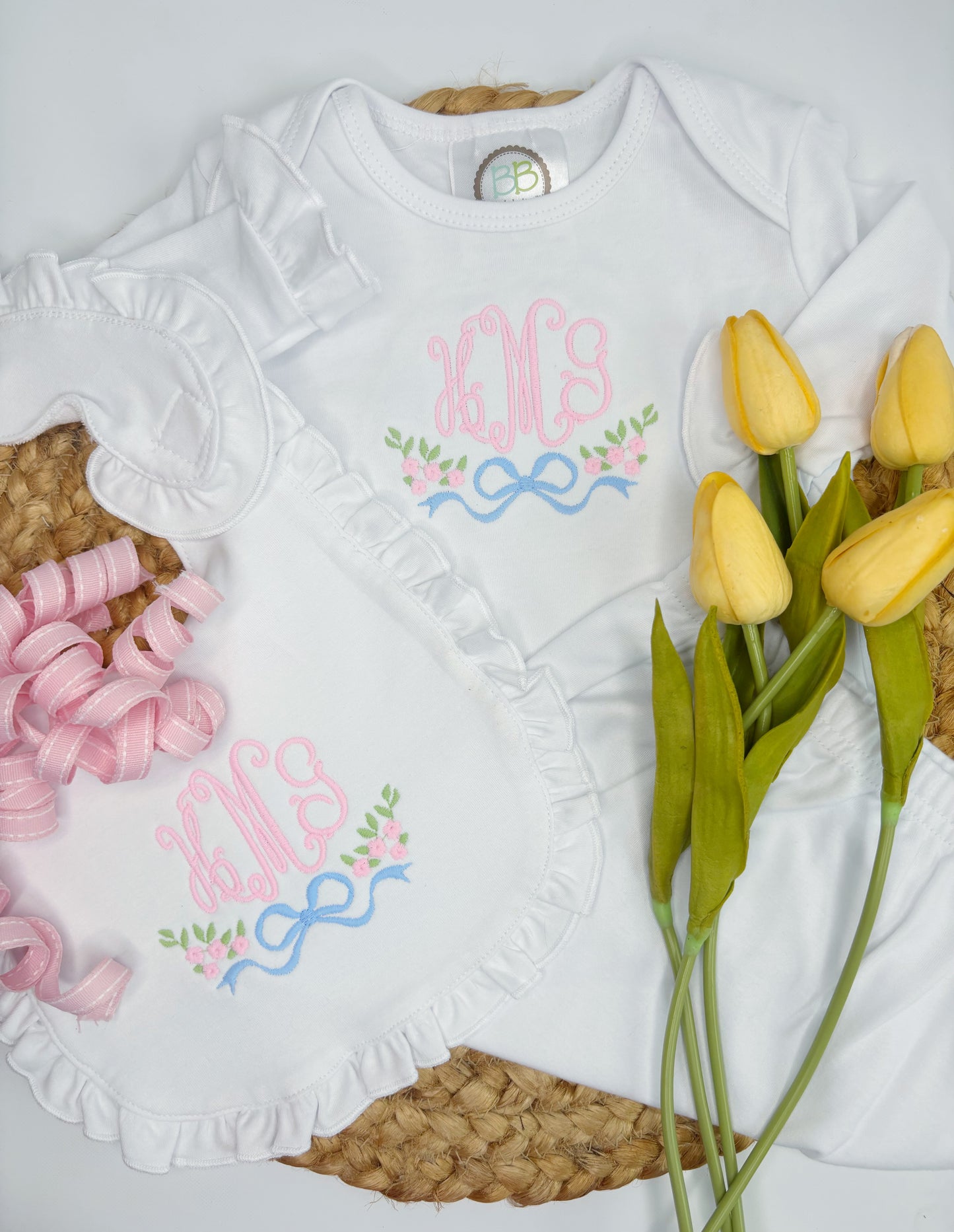 Eleanor Floral Design Gown and Bib Set