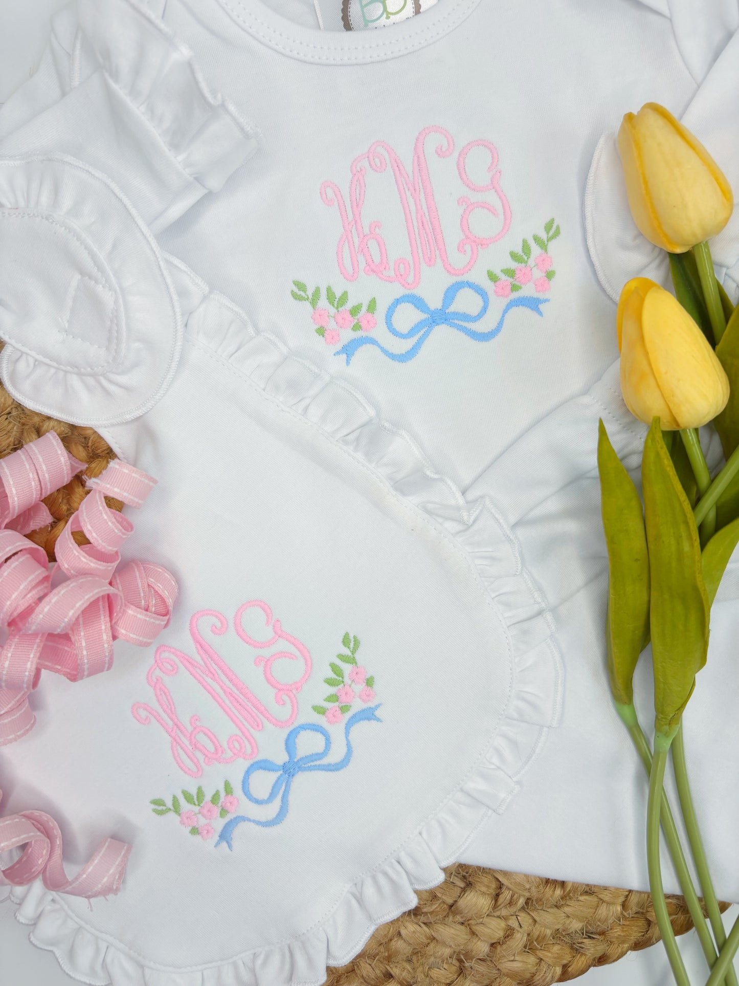 Eleanor Floral Design Gown and Bib Set