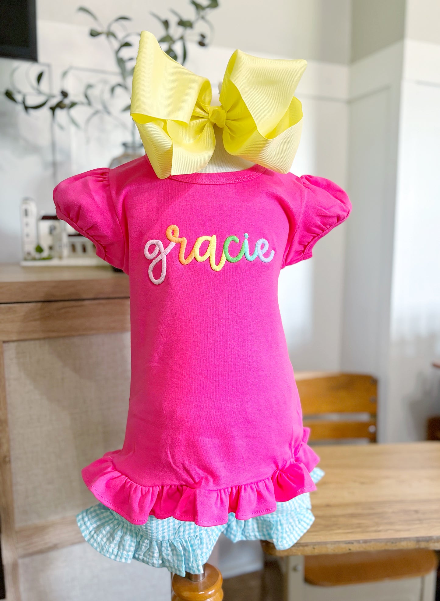 3D puff Embroidered Name Shirt for Girls