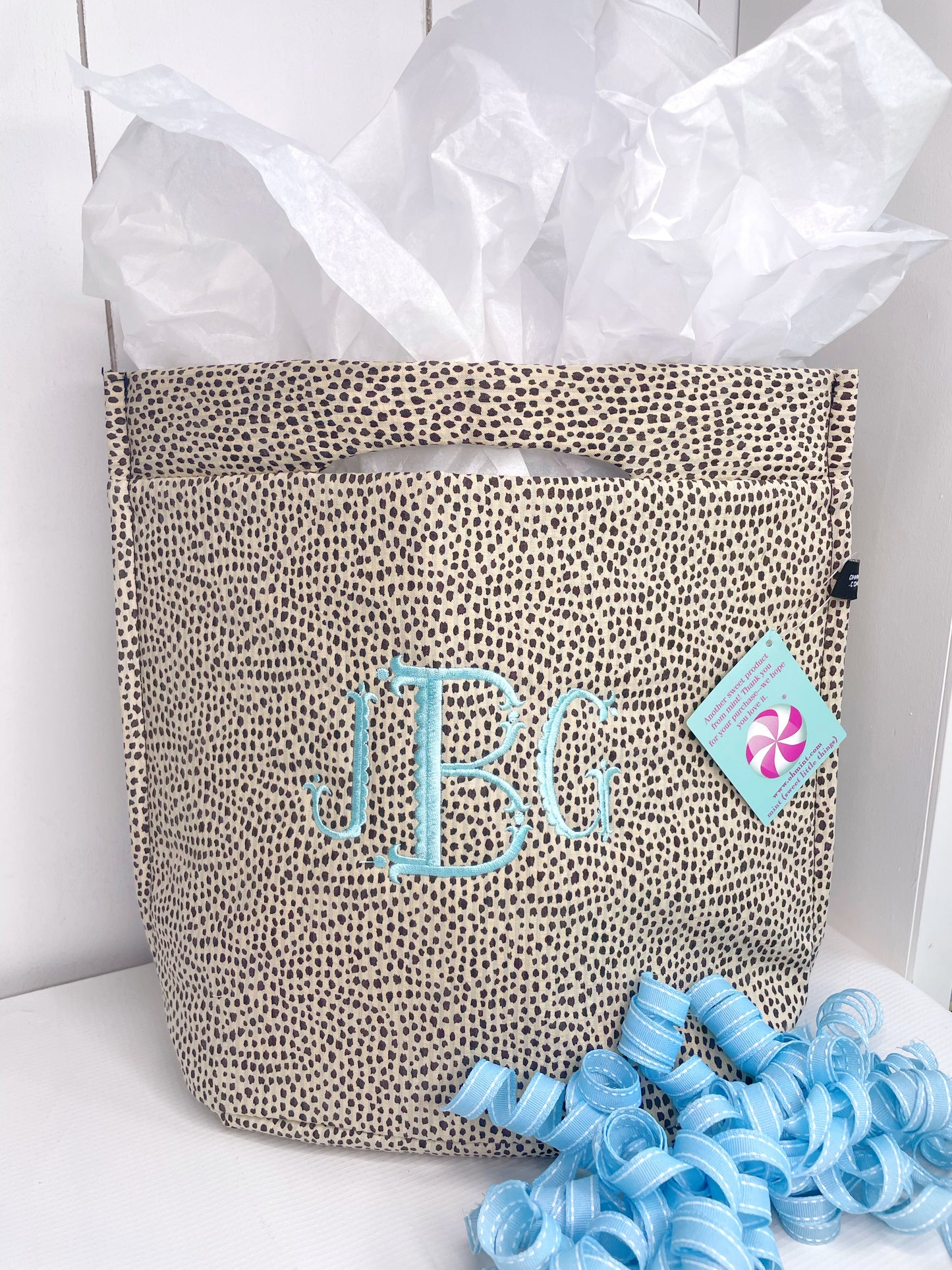Monogrammed Insulated Cheetah Lunchbox with Velcro Top (Mint brand)