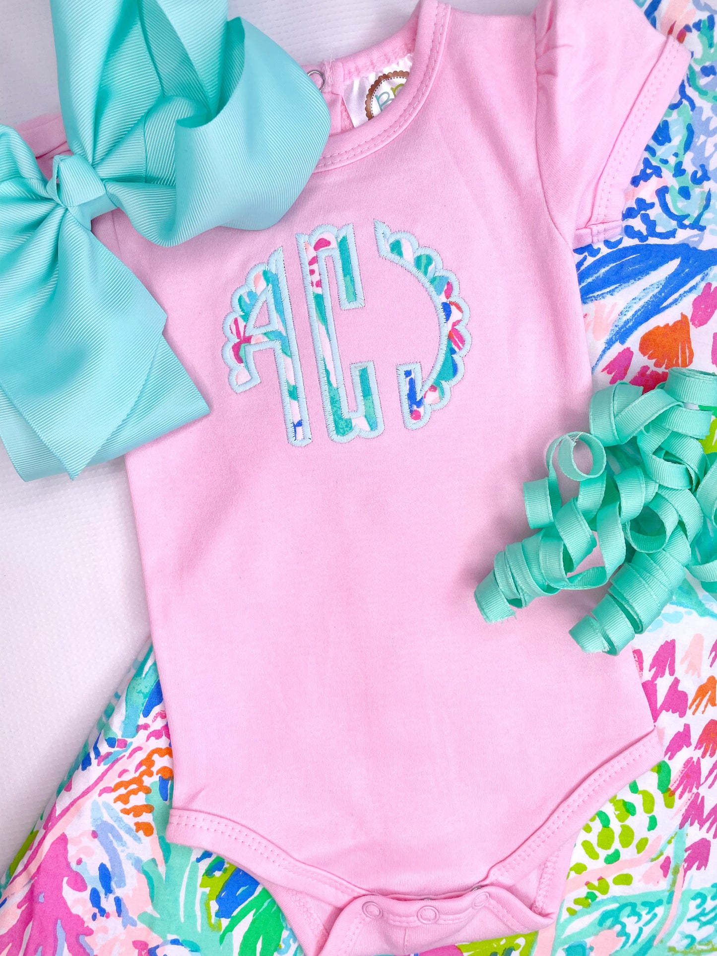 Scallop Monogram Onesie with Lily P fabric