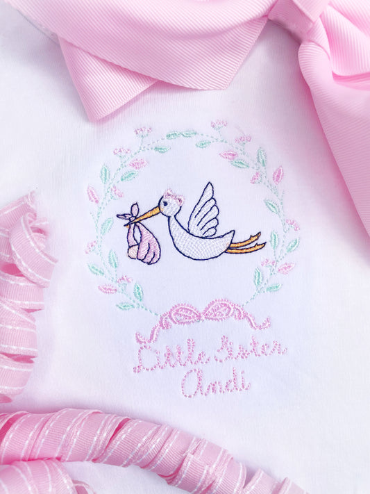 Big/Lil Sister Stork Embroidery design