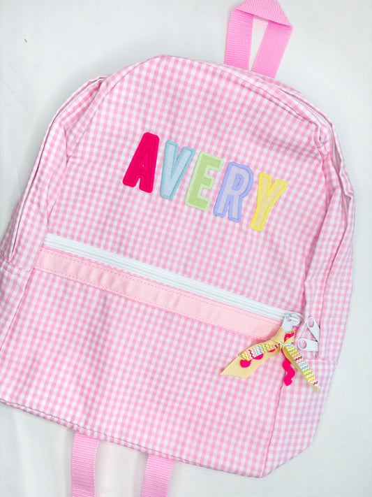 Gingham Backpack with Appliqued Name
