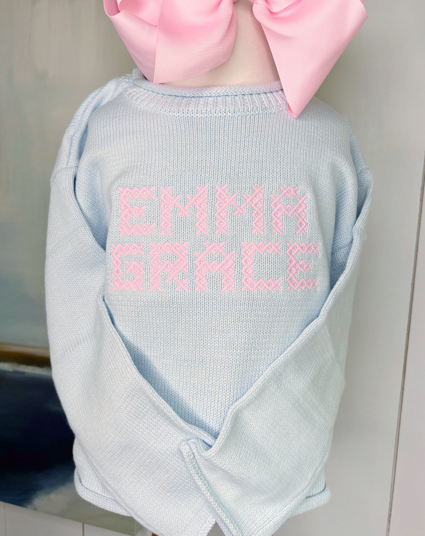 Unisex Roll Neck Sweater With Cross Stitch Font