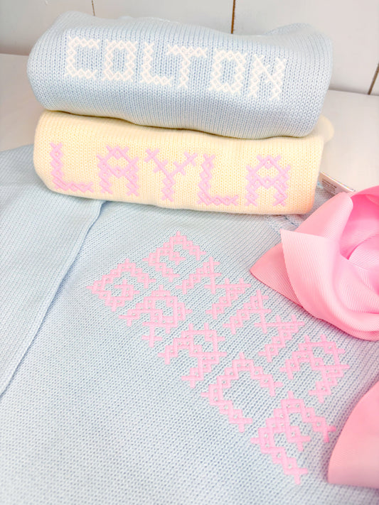 Unisex Roll Neck Sweater With Cross Stitch Font