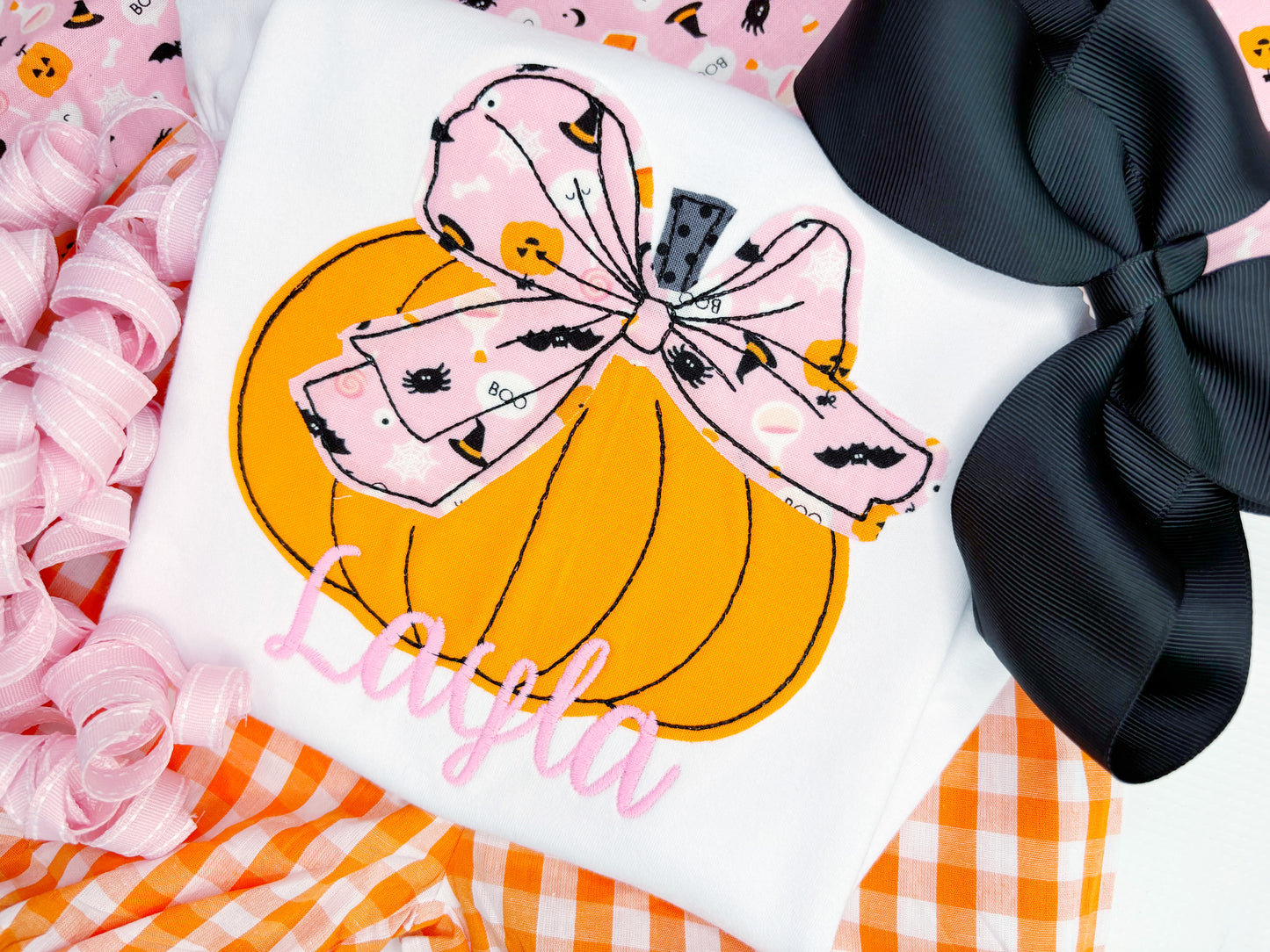 Big Bow Pumpkin in Pink, Black & Orange