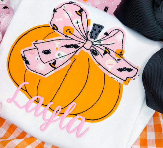 Big Bow Pumpkin in Pink, Black & Orange