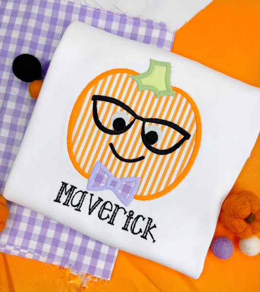 Nerdy Pumpkin Guy Applique Design