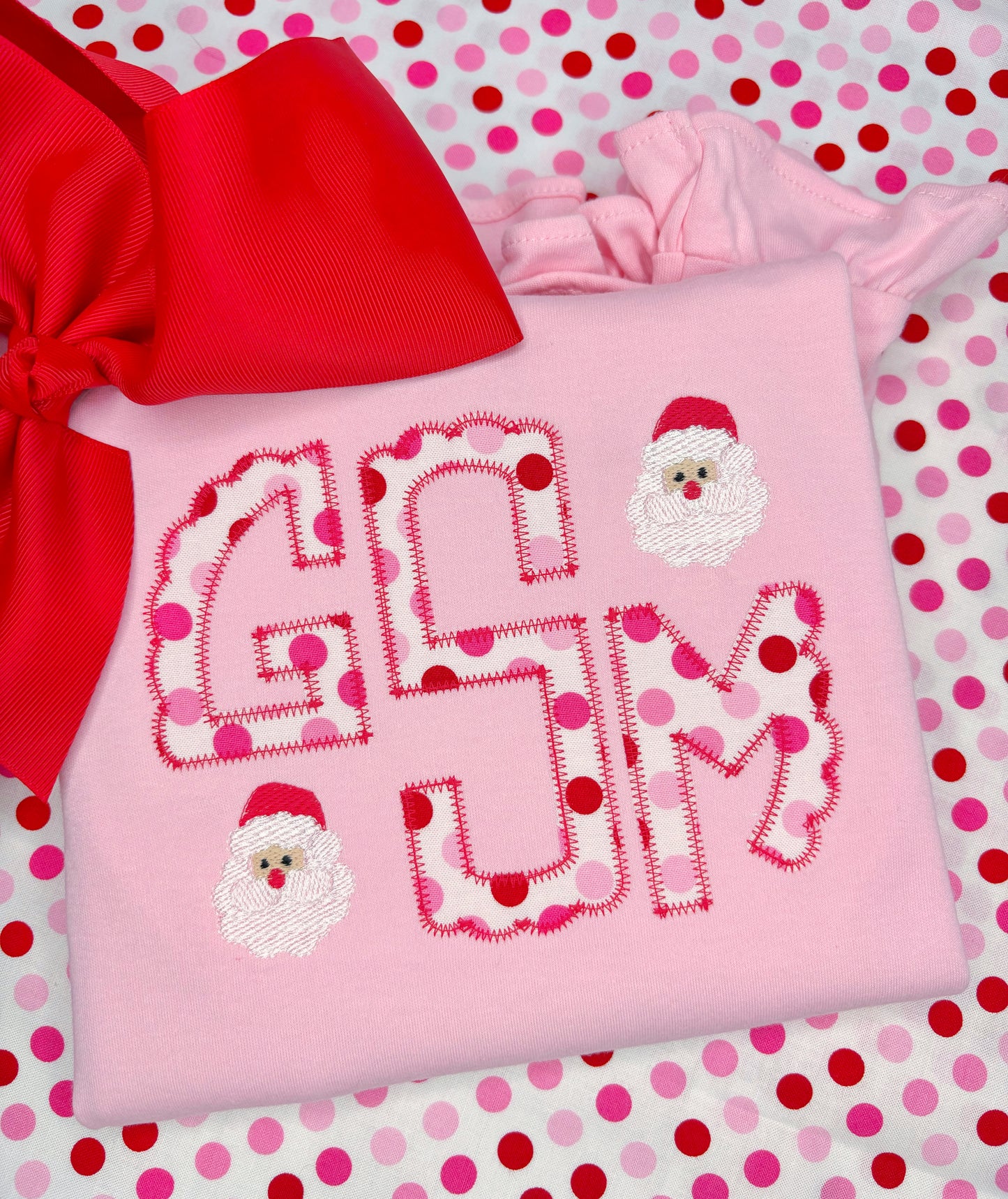 Pink & Red Dot Scallop & Mini Santa Design