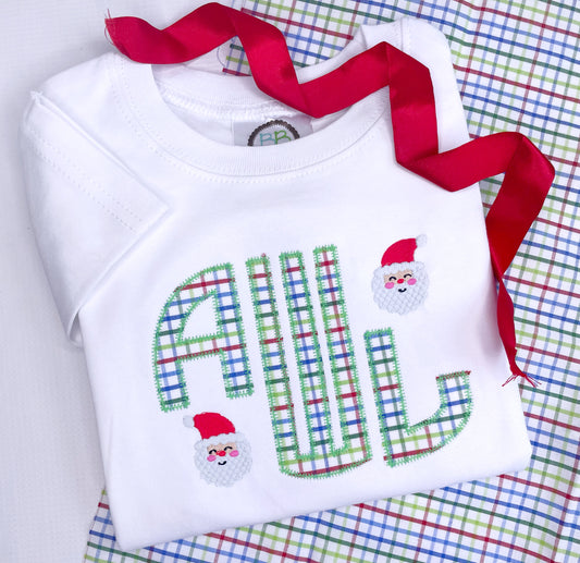 Boy's Santa Blue, Green, Red Applique Monogram