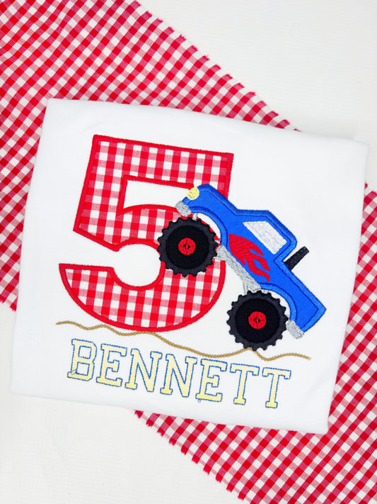 Monster Truck Birthday Shirt W/ Large Number