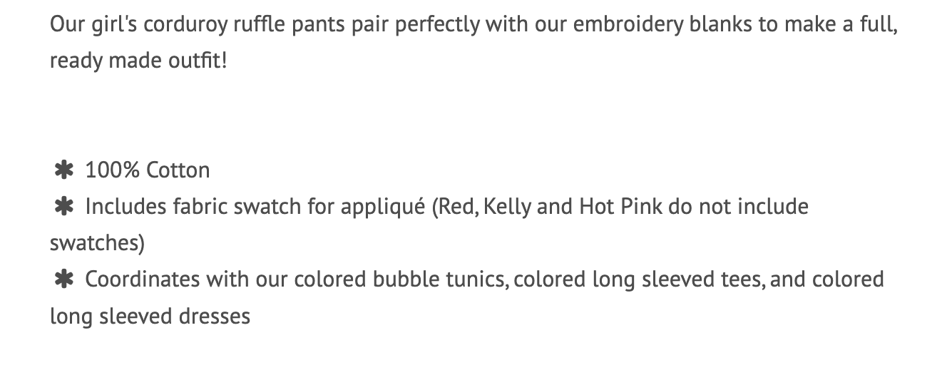 Girl's Corduroy Ruffle Pants