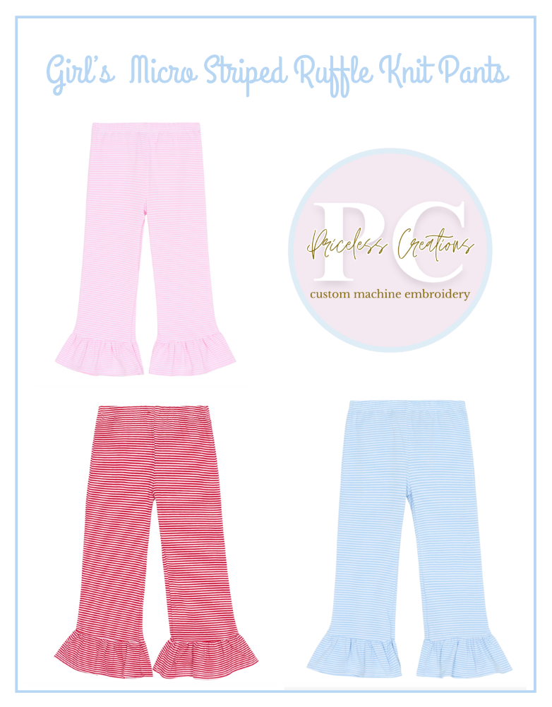 Girl's Micro Striped Knit Ruffle Pants